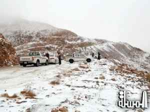 تبوك: سعوديون ومقيمون يستمتعون بثلوج جبل اللوز