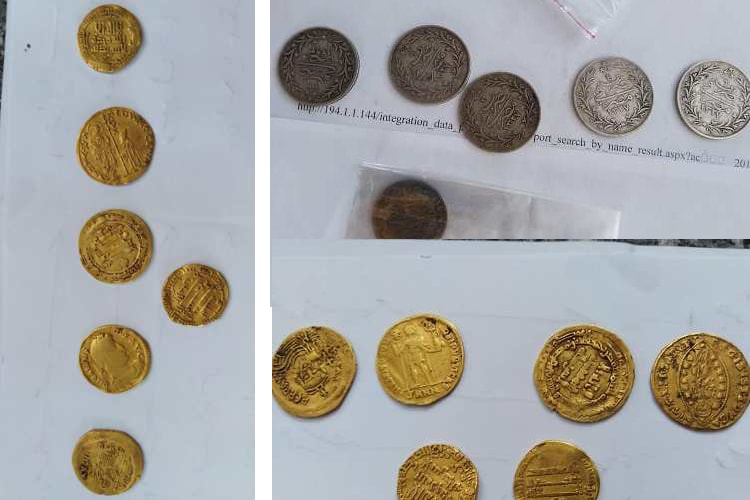 ضبط 44 عملة معدنية أثرية ذهبية وفضية ترجع للعصر البيزنطي والاسلامي قبل تهريبها بمطار برج العرب