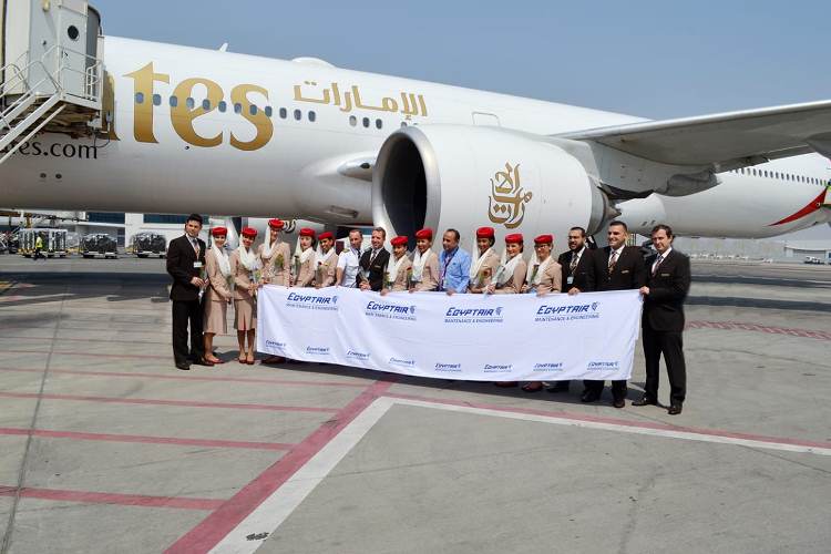 مصرللطيران للصيانة تقدم خدماتها اليومية لطيران الإمارات بمطار القاهرة