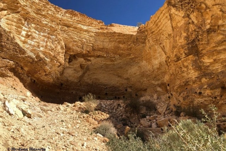العثور علي كهف آثري من الحجر الجيري يحتوي علي مناظر منحوتة بجدرانه بوادي الظلمة بشمال سيناء